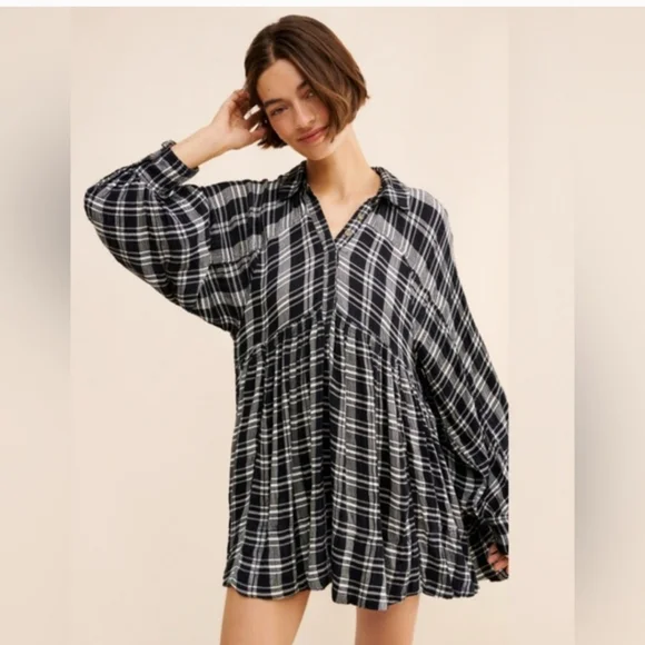 NWT Oversized Free People Hoffman Mini Dress Oversized black combo - Picture 7 of 13